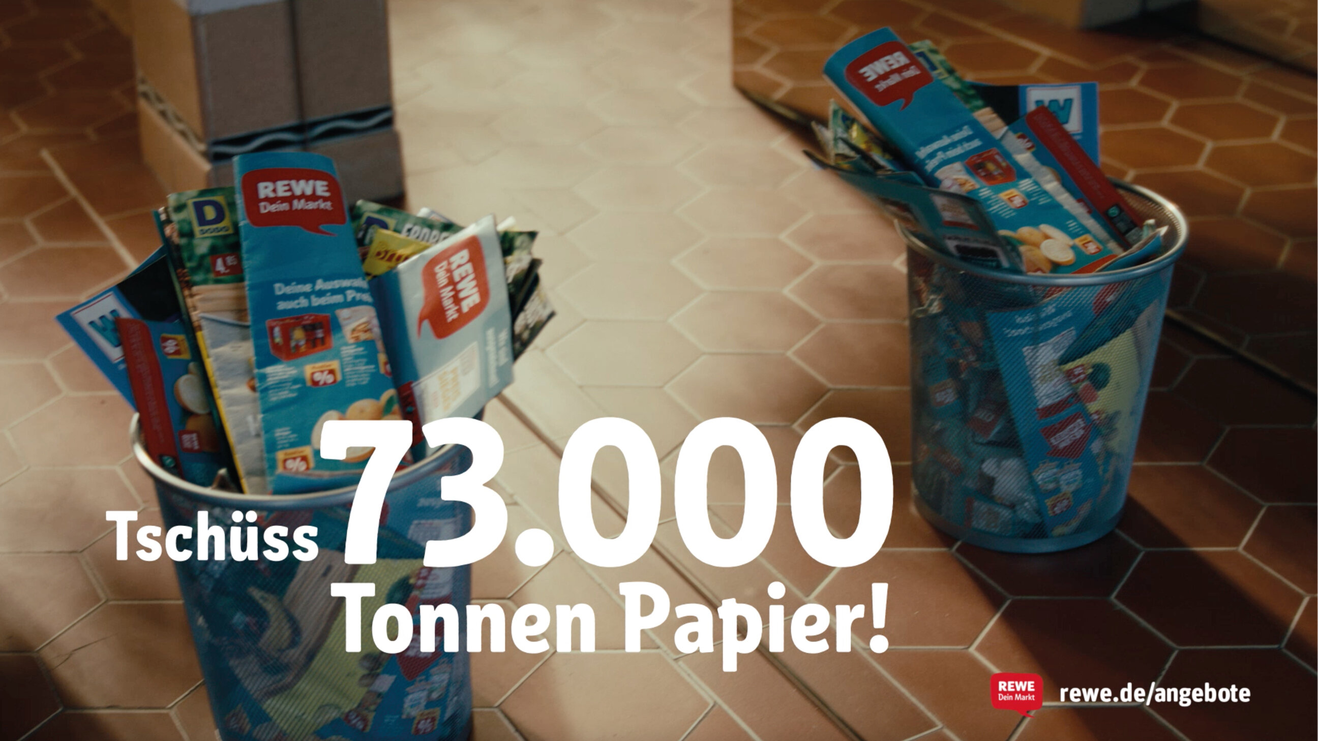 Mülleimer mit REWE Prospekten drin
