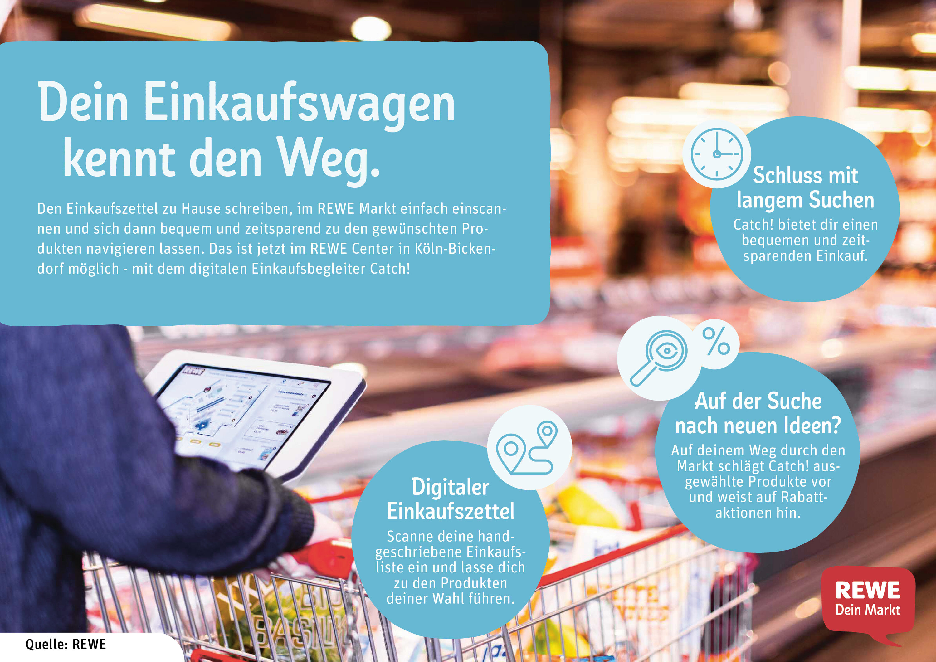 Infografik zu REWE Catch am Einkaufswagen