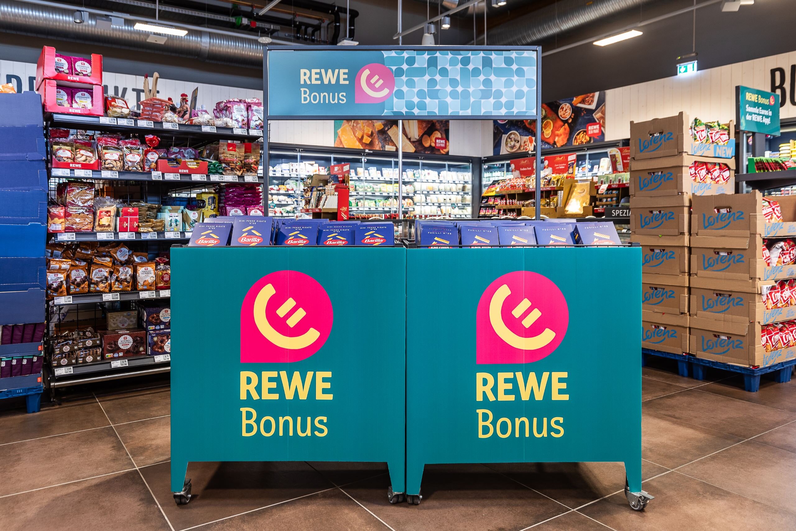 Zweitplatzierung im Supermarkt mit REWE Bonus Branding