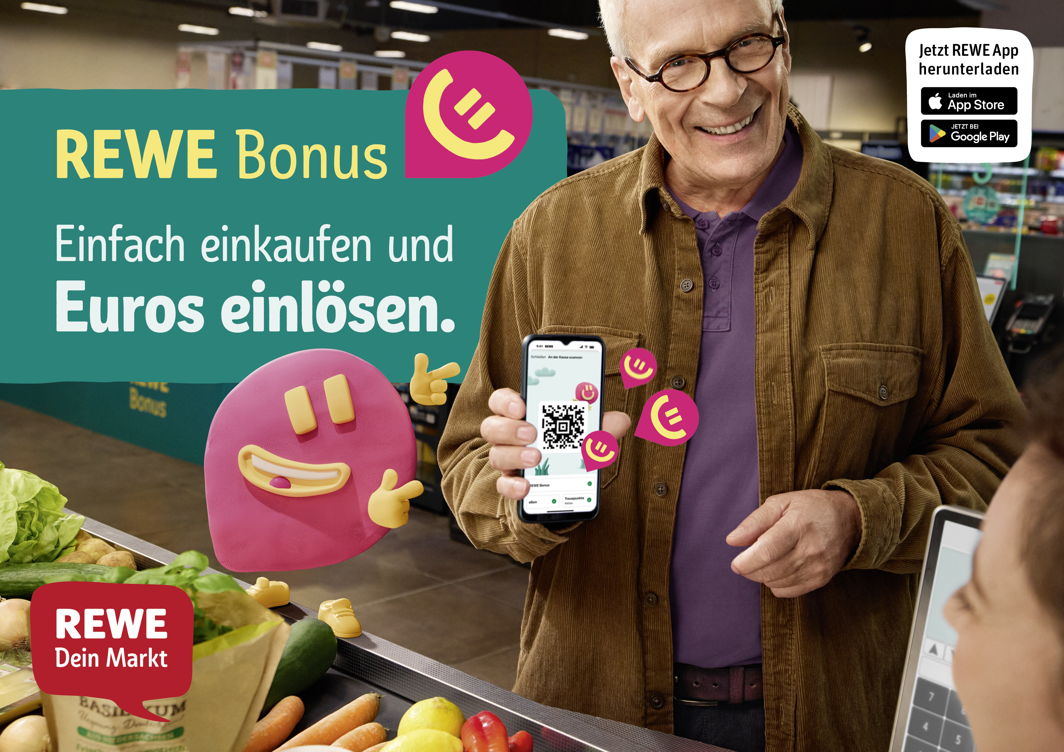 REWE Bonus Motiv mit Mann und Handy